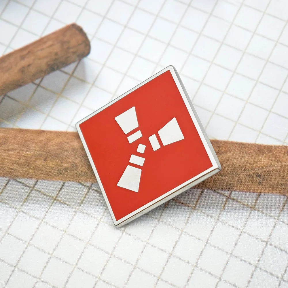 Survival Game Brooch Rust Game Logo Enamel Pin Orange Square Radiation Symbol Metal Badge Gamer Collection Jewelry Lapel Pin Gif view 3