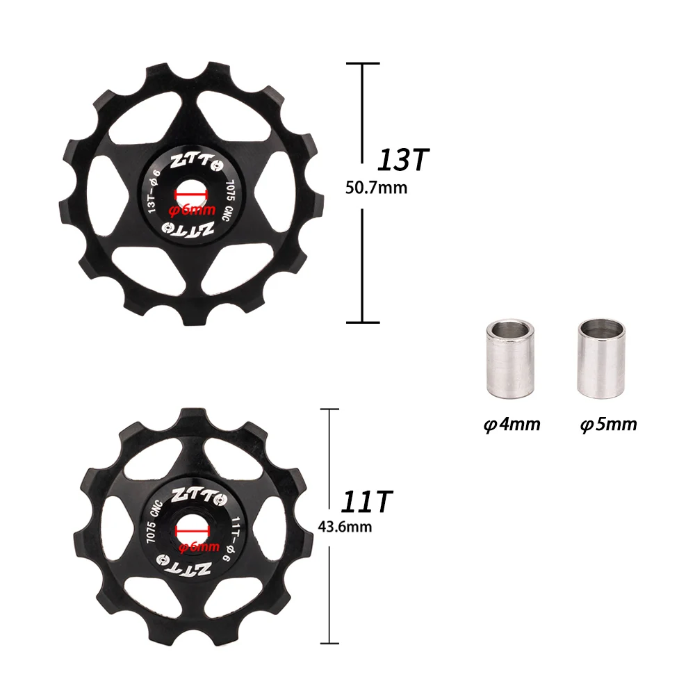 ZTTO MTB Bicycle Rear Derailleur Jockey Wheel Steel Bearing Pulley 11T 13T Purple CNC Road Bike Guide Roller Idler 4mm 5mm 6mm