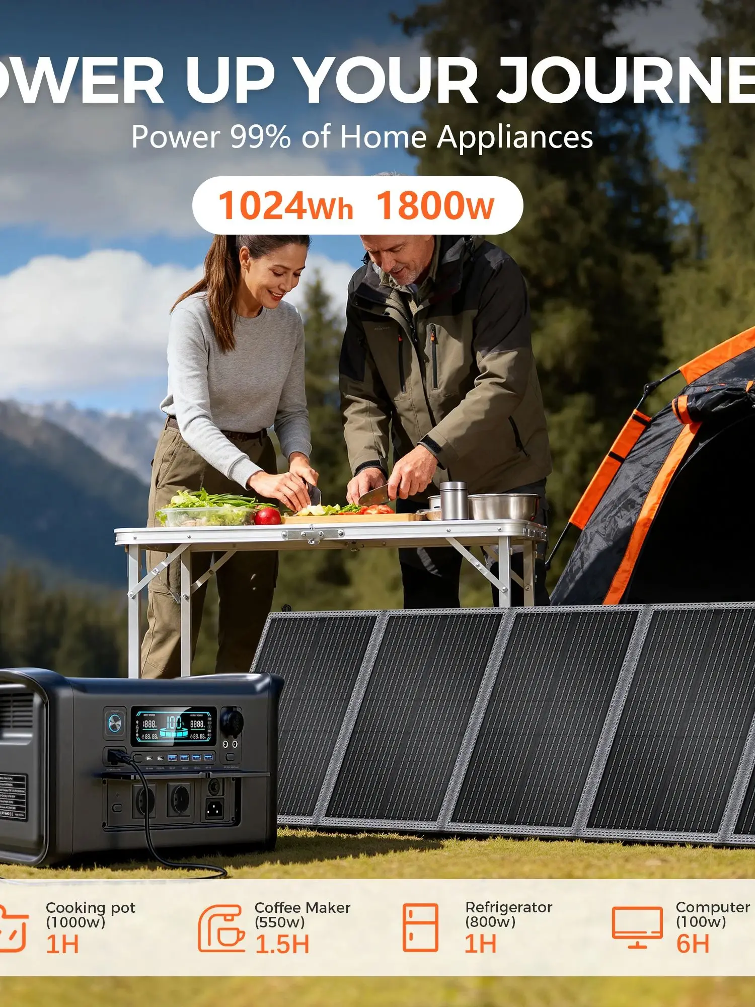 CTOLITY AP1000 1800W Draagbare Mobiele Power Station Zonne-energiecentrale Lifepo4 Batterij Met 200W Zonnepanelen Draagbaar Opvouwbaar - afbeelding 2