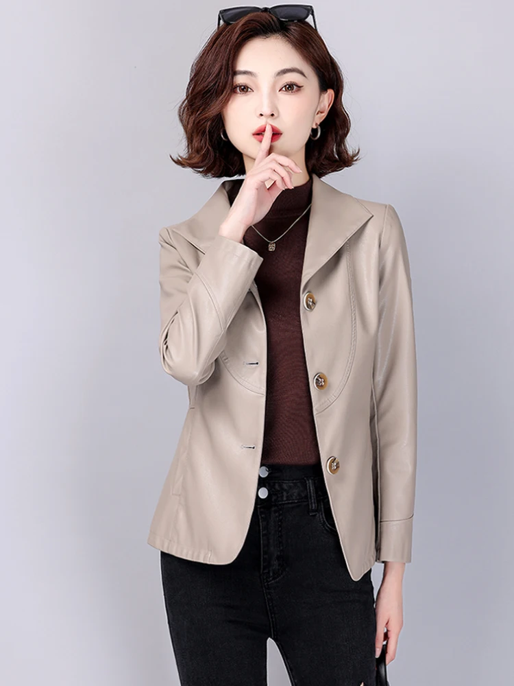   Jaqueta Feminina de Couro Genuíno Ning, Coleção Primavera Outono 2025, Nova Jaqueta Slim de Couro de Carneiro, Estilo Casaco Curto