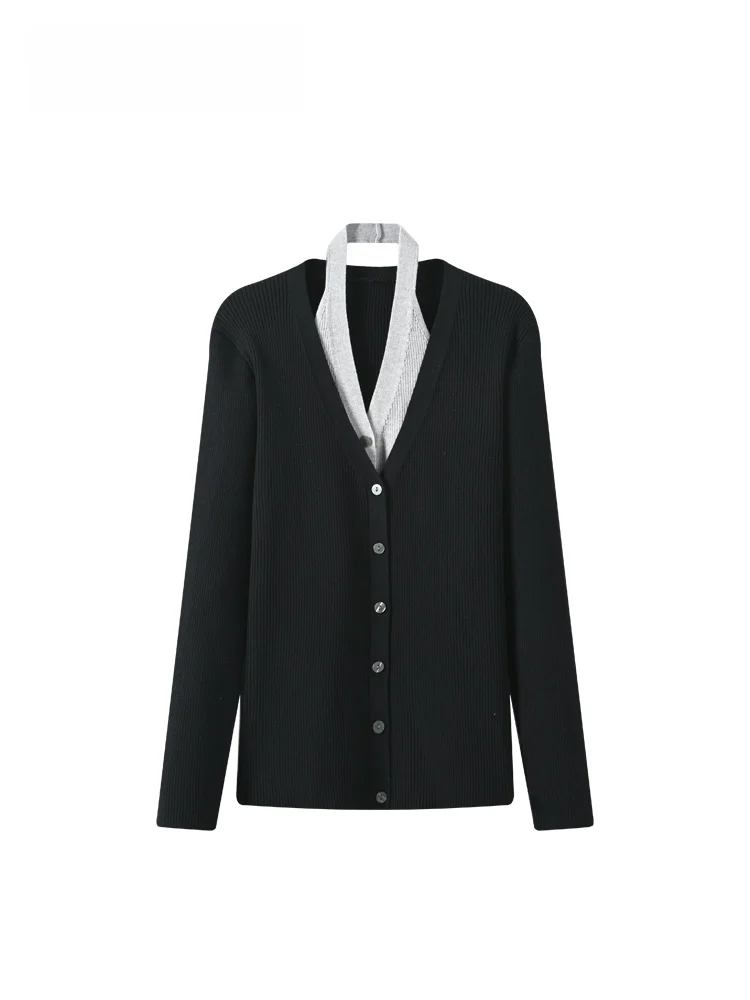 

Faionable V-Ne Long Sve Knitted Sweater plus Size Women's Autumn Winter Slimming Sli All-Match Fake Two-Piece Top