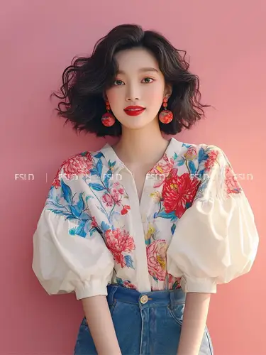 Imagen 1 del producto Cárdigan de verano para mujer, camisa floral con mangas abullonadas y temperamento retro a la moda, novedad de 2025