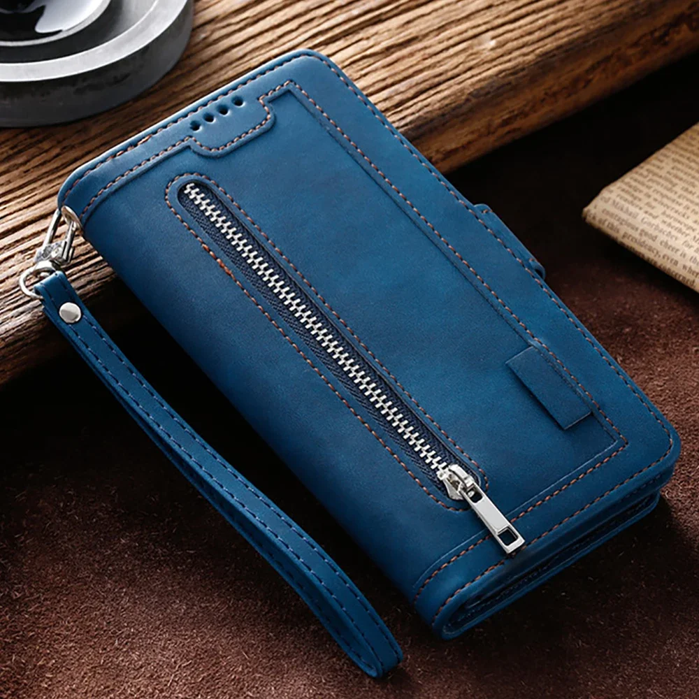 

G55 G45 G35 G85 5G Flip Case For Motorola G15 Power 9-Card Zipper Wallet Leather Cover Moto G05 G15 G35 G45 G55 G85 E15 Funda