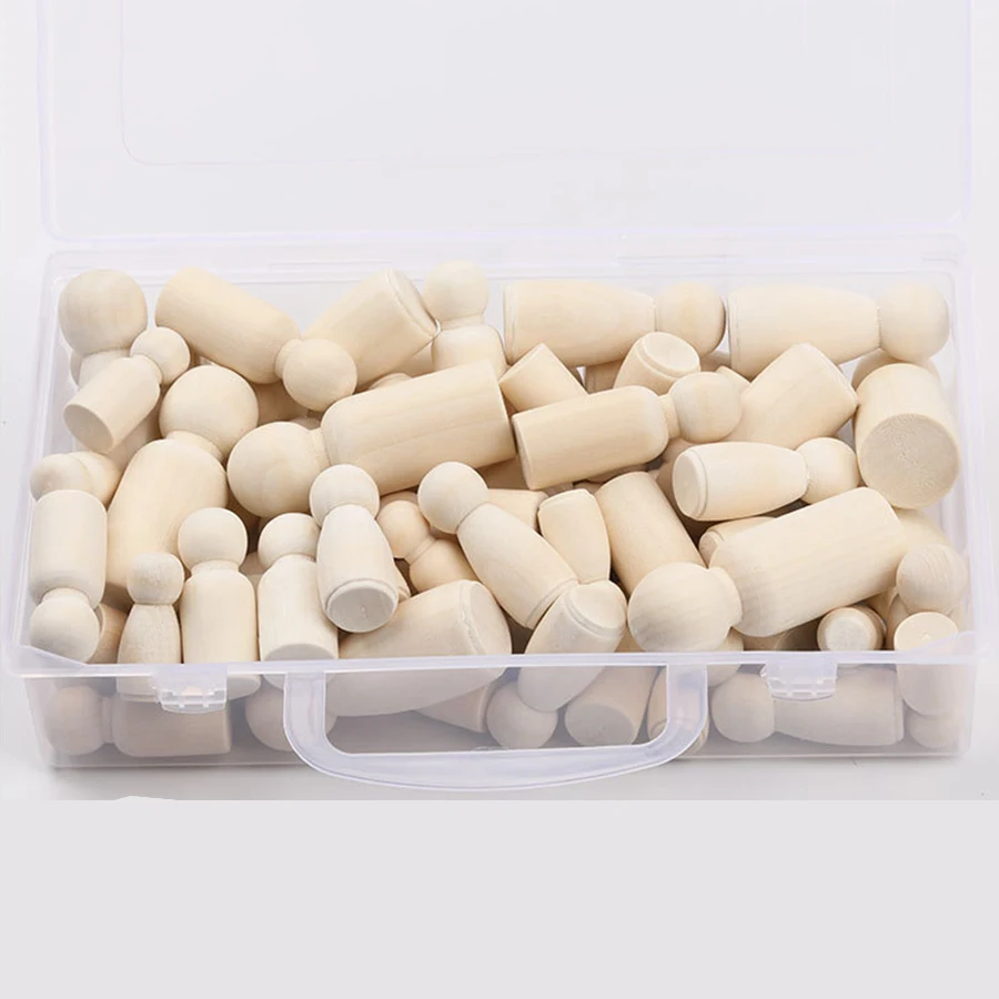 ABCPICK 60 pcs Educational Toys Handwork Unpainted DIY Natural Wooden Peg People Dolls Wooden Peg Doll