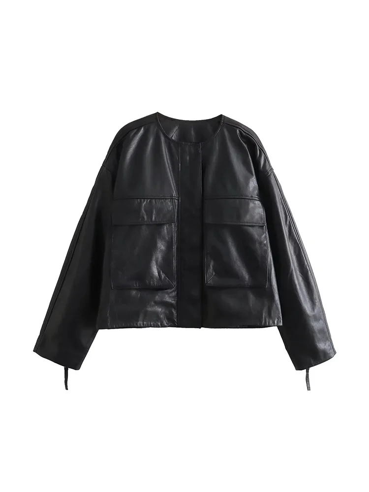 

Traf PU Bomber Jackets for Women New in Pu Women's Coat Female 2023 Leather Motorcycle PU Leather Jacket Coats Street Outwears