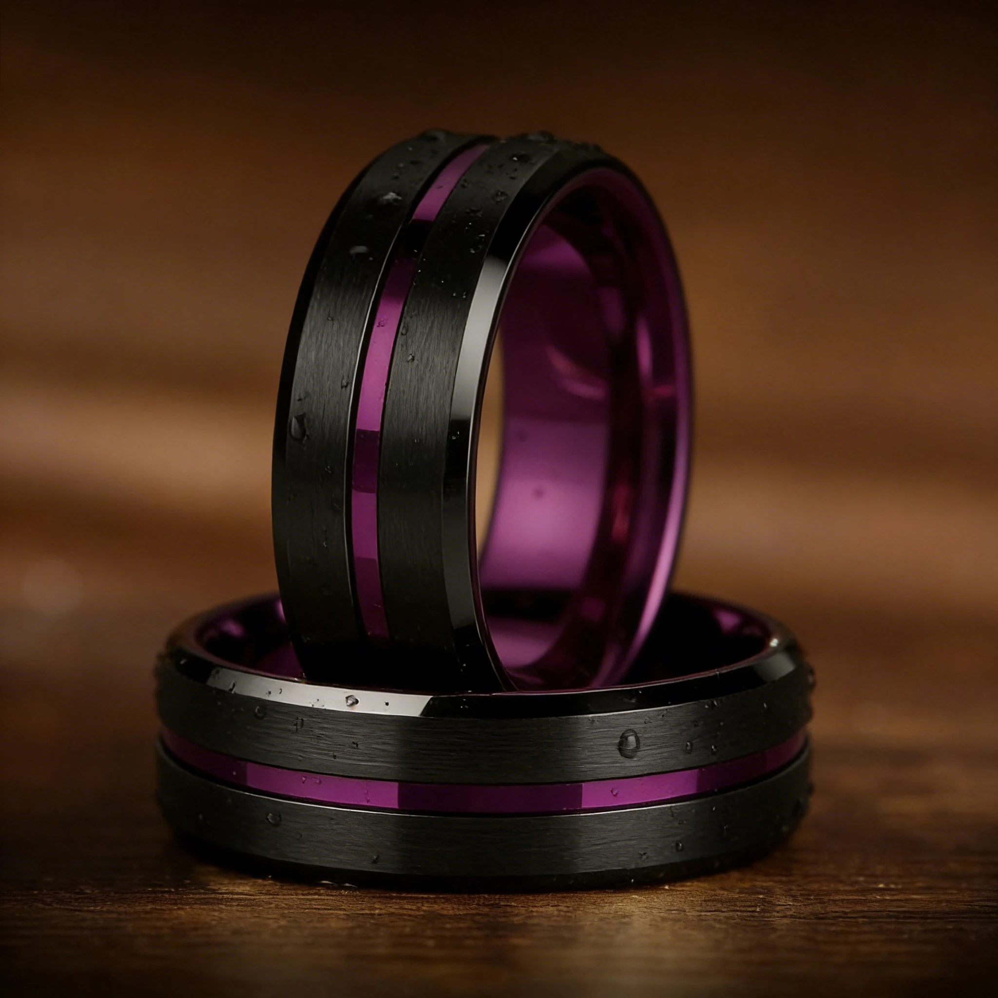 Fashion 8mm Purple Tungsten Wedding Rings For Men,Two Tone Grooved Men Stainless Steel Ring, Men's Wedding Band Matte Finished