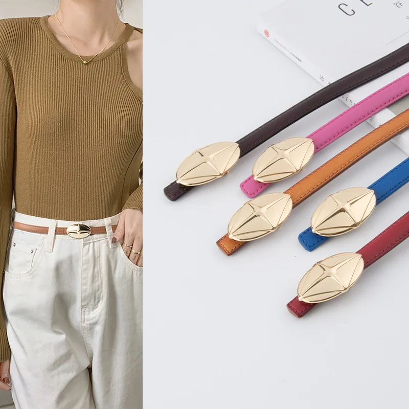 

Real Leather Slim Belt Waistbands for Dress Shirt Decoration Women Cowskin Candy Color Simple Design Women Waist Belt Centure