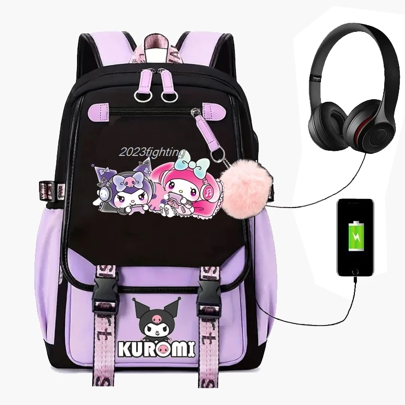 Interrupteur sac à dos Kuromi Melody Cosplay, sac d\'école unisexe pour étudiants, cartable Patchwork Cartoon, ordinateur portable, voyage en plein