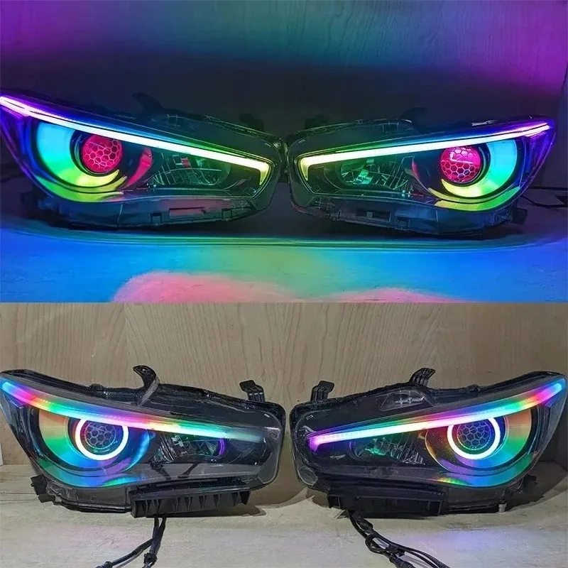 For Infiniti Q50,2014-2023 Year,RGB LED Headlight,Custom Turbine Halo Demon Angry Eye Front Light,CCC,Certification,100W,10000lm