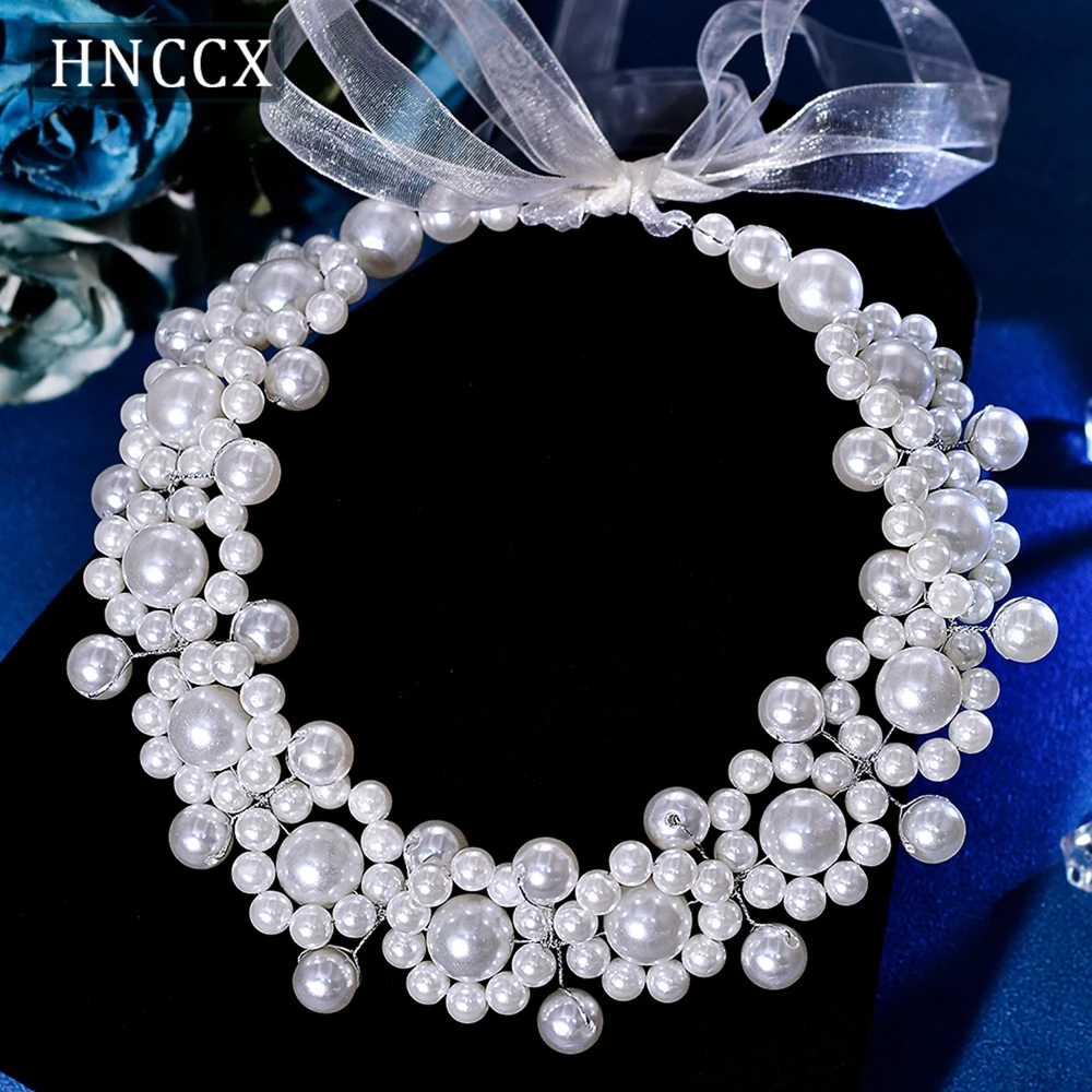 HNCCX Fashion Women Artificial Pearl Headband Wedding Hair Band Bride Headpieces Hair Accessories Handmade Headwear CP829