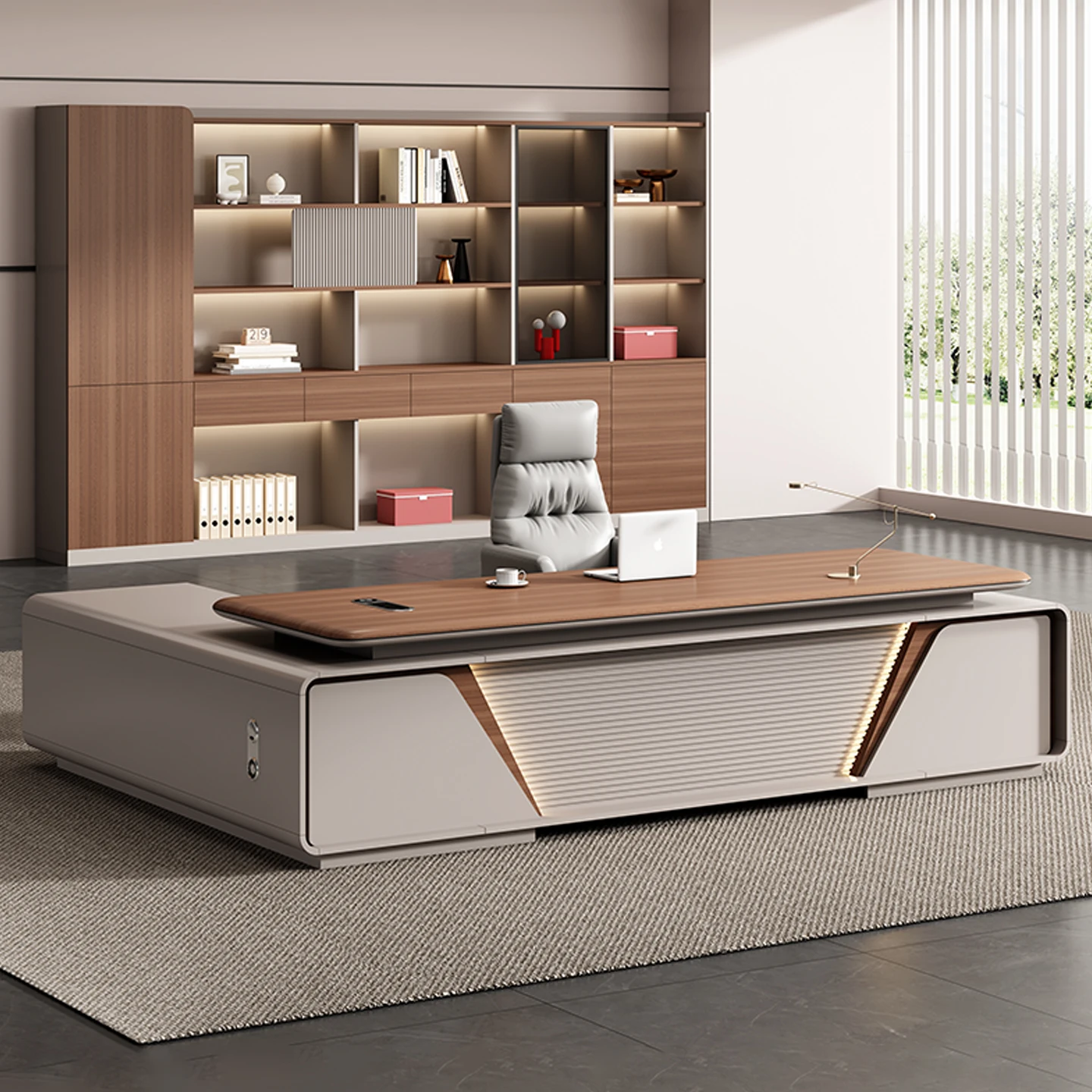 Luxurious High-End Vacuum Formed Desk and Chair Combination for CEO/Manager's Office-Large Shift Table Simple Modern Design