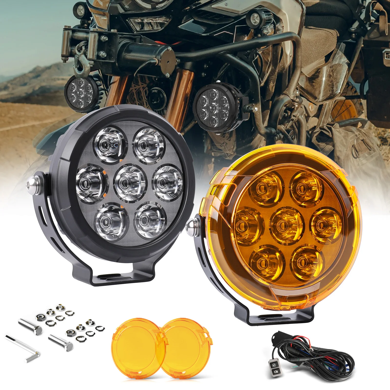 BraveWAY Phare de travail LED 4,5" 100W pour BMW R1200GS R1250GS F800 F850 F900 Moto SUV ATV UTV Camion utilisation tout-terrain