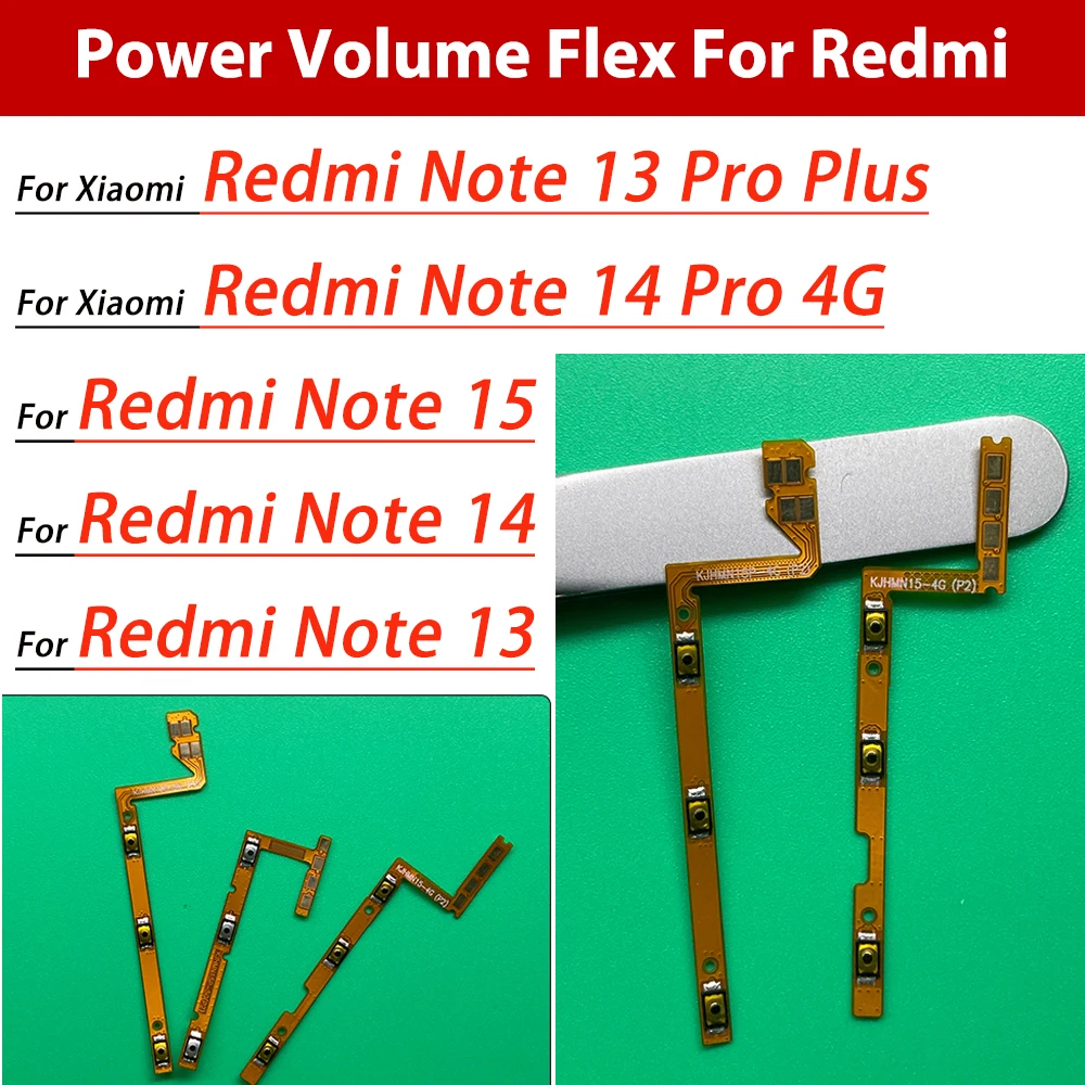 Power Button Switch & Volume Up / Down On / Off Button Flex For Xiaomi Redmi Note 17 5G 13 14 15 Pro Plus 4G 5G Note 13 5G