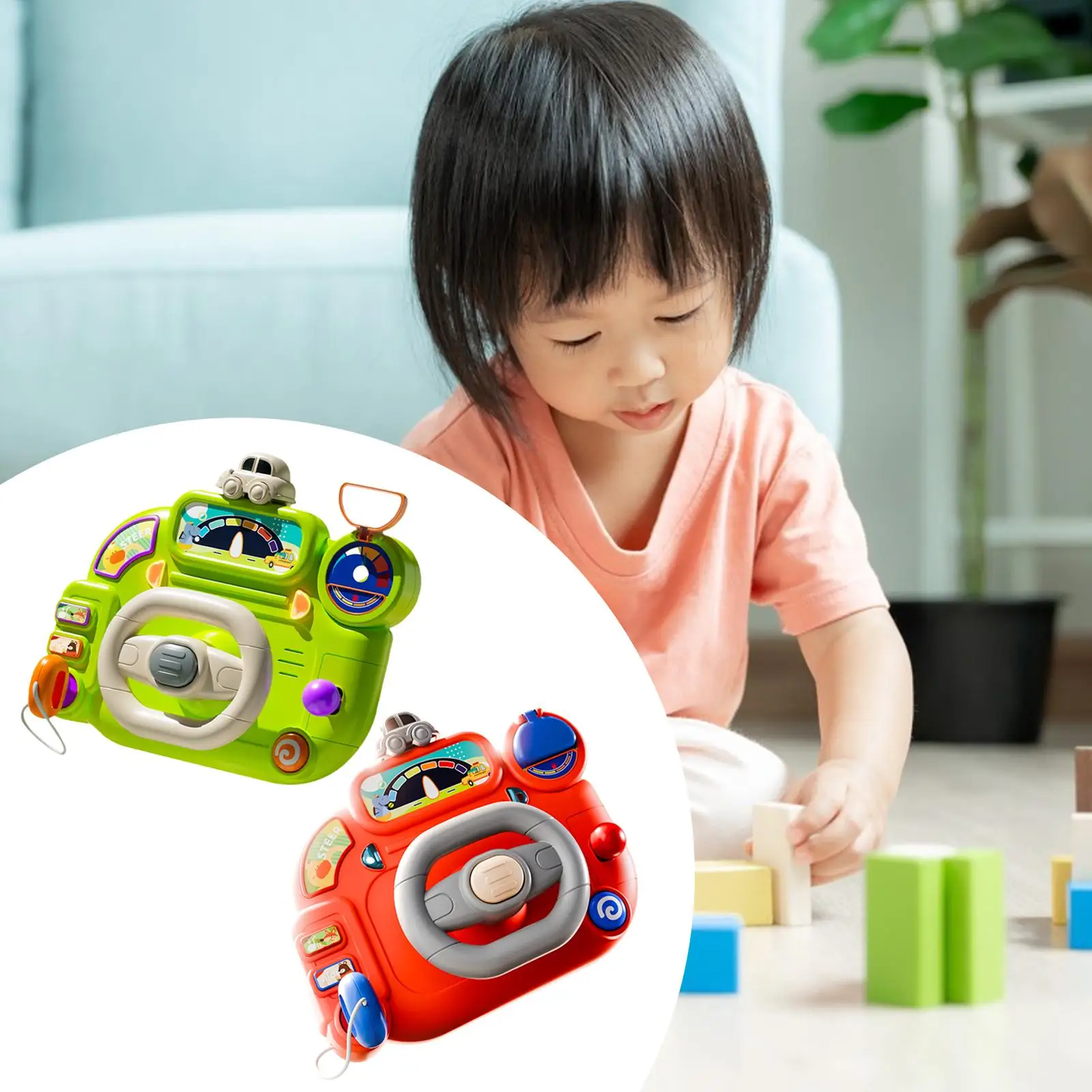 Volante de brinquedo para carrinho de bebê, volante musical para habilidade motora, brinquedo educacional, jogo interativo, 2 anos +