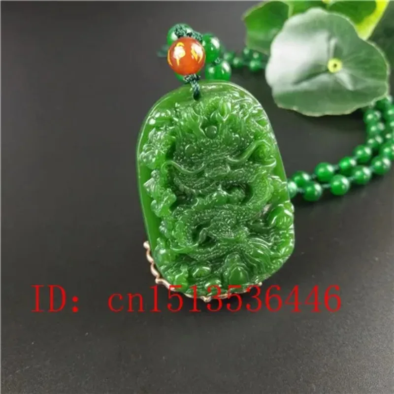 Natural Green Chinese Dragon Carved Jade Pendant Necklace Charm Jewellery Fashion Accessories Hand-Carved Luck Amulet Gifts