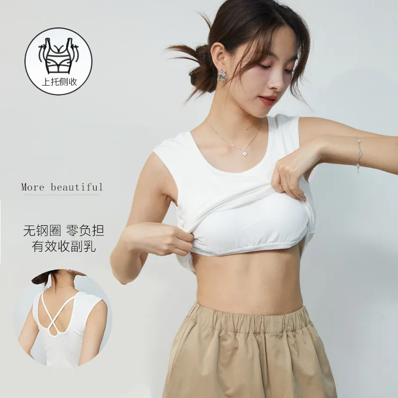 One Piece Pajamas Chest Pad Home Clothes Women Bottoming Vest Outer Wear Cotton Sleeveless Base Shirt For Summer Sleep Tops image 3