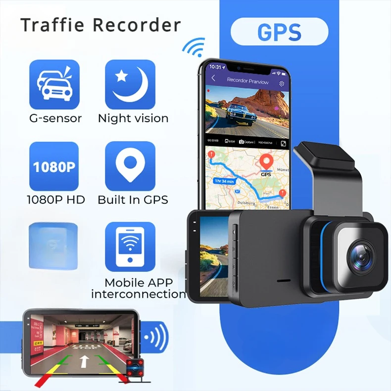 

Камера для автомобиля с G-датчиком, видеорегистратор с Gps, 3,0 дюйма, видеорегистратор с передней и задней циклической записью, видеорегистратор с поддержкой видеонаблюдения с Wi-Fi 1440p