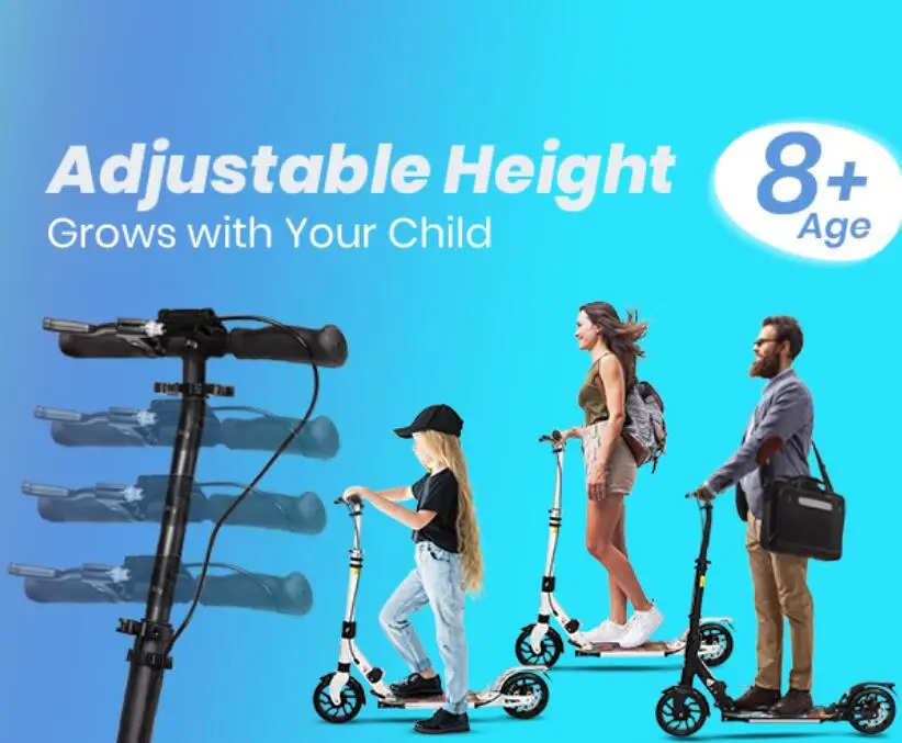 Kick Scooter for Teens & Adults, 200mm Big Wheels Foldable Scooter, Teens & Adult Scooters with LED Light-Up Deck