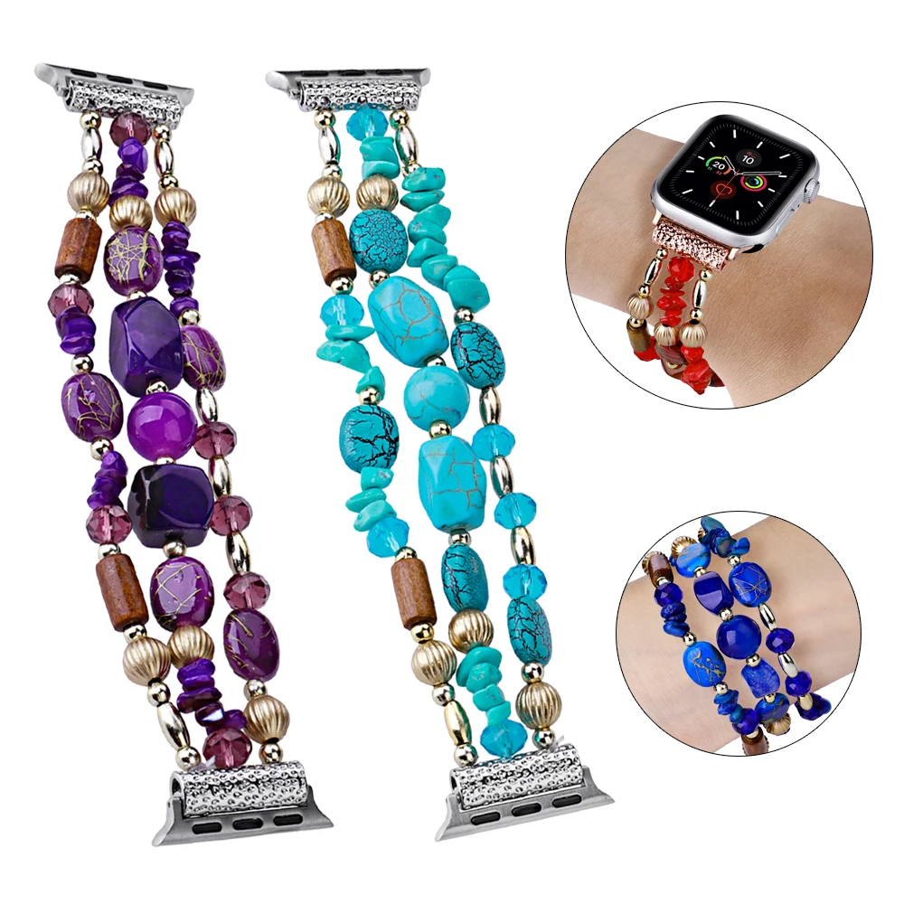 Turquoise Beads Bracelet for Apple Watch 10 Band Cute Stretch Girl Women Jewelry Band Series SE 7 6 5 4 8