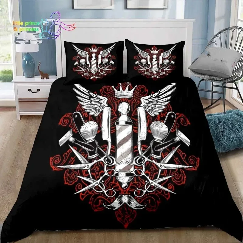 Vintage Barber Shop Skull Sign Bedding Set Single Twin Full Queen King Size Bed Set Adult Kid Bedroom 3D Print Bedding Gift