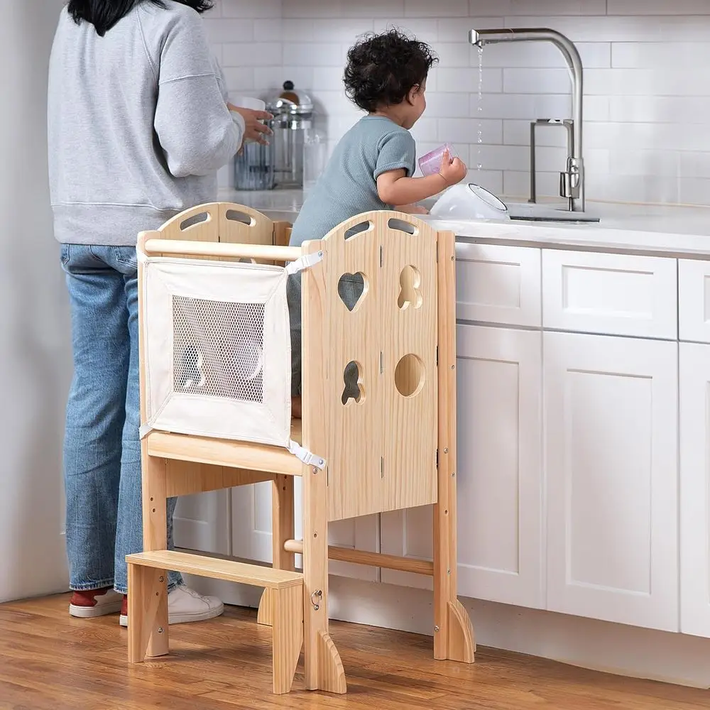 

3-in-1 Convertible Kitchen Tower Stool for Toddlers - Ideal for Kitchen, Living Room, Playroom with Integrated Chalkboard - Natu