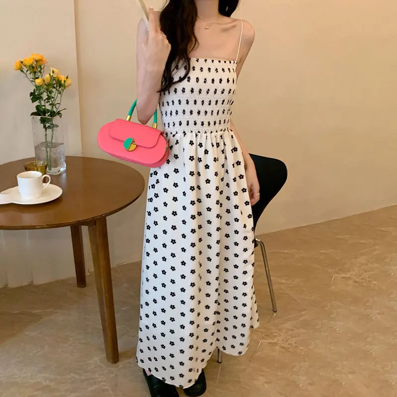 Chic Summer Fre Daisy Print A-Line Strapl Dr Vita alta Dimagrante Damigella d'onore Dr Coreano Sle Nessun registro del marchio