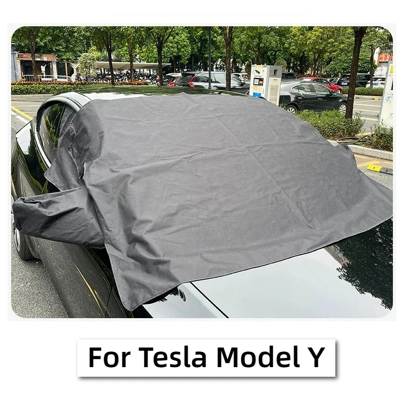 For Tesla Model Y Front Windshield Anti Snow Cover Thickened Oxford Cloth Frost Protection Cover Car Windshield Shield Modely