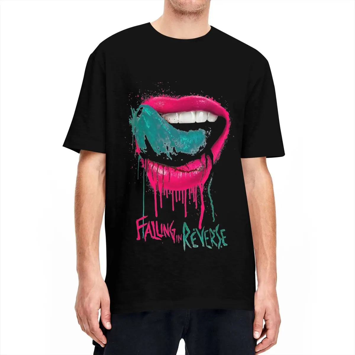 Kawaii Falling In Reverse Sexy Lips T Shirt Men Round Neck Short Sleeve Clothes Cotton Summer TopsTops