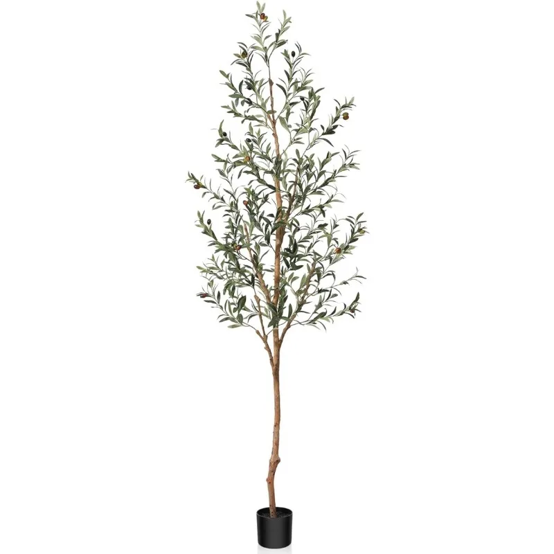 Artificial Olive Tree,Tall Fake Silk Plants with Natural Wood Trunk Faux Potted Tree for Home Decor Office Porch, Set of 1