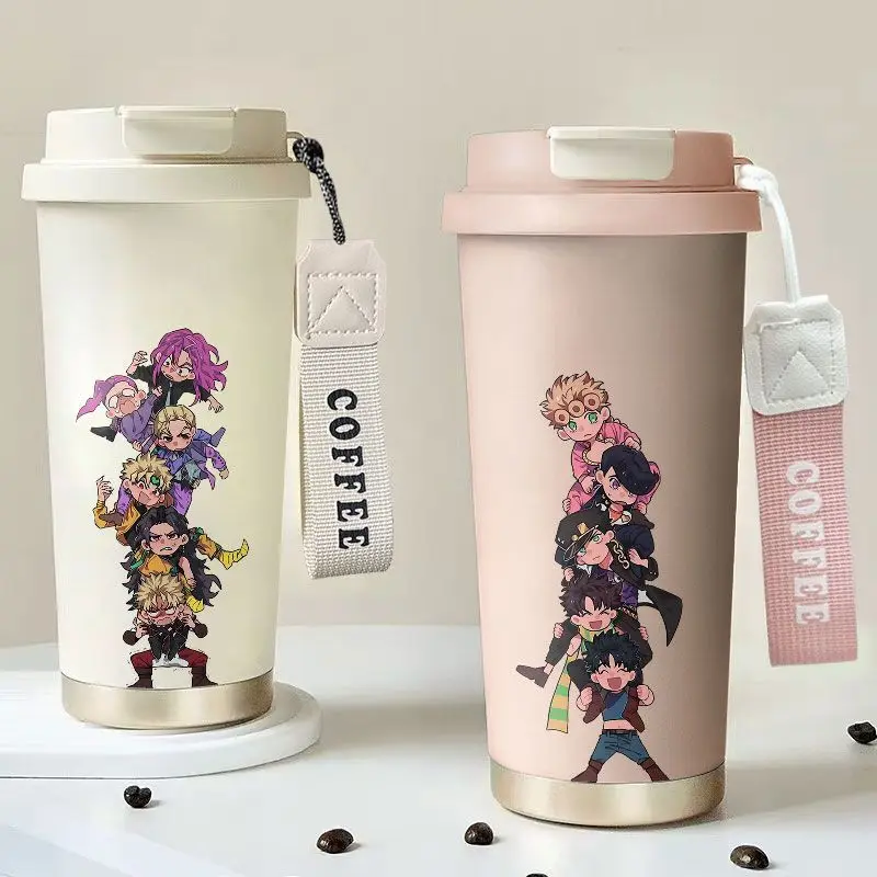 JoJo's Bizarre Adventure Animation, zweidimensionales Cartoon-Muster, isolierter Becher aus Edelstahl, kreativer tragbarer Kaffeebecher – Detail 1