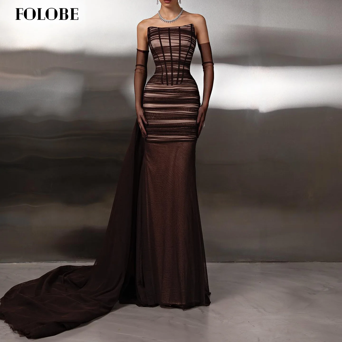 

FOLOBE тюлевое вечернее платье без бретелек, простые коричневые перчатки с русалкой, элегантное платье для выпускного вечера для женщин, свадебное платье по индивидуальному заказу