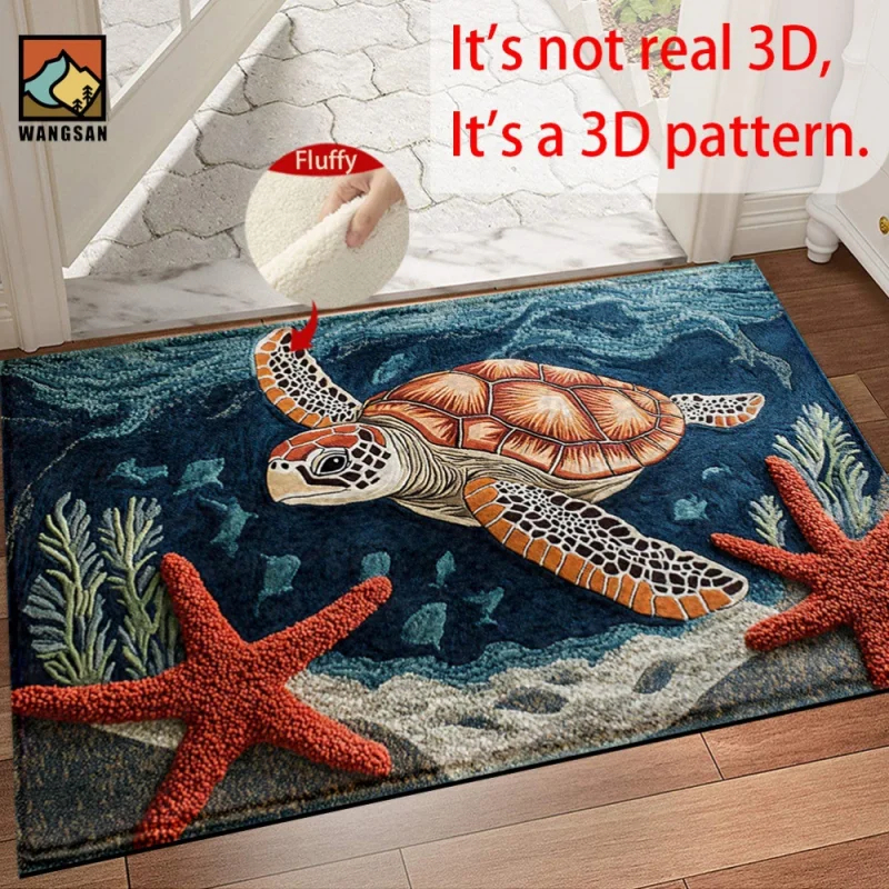 VIKAMA Vintage Watercolor Sea Turtle Bath Mat Ocean Starfish Shell Non Slip Water Absorbent Coastal Beach Bathroom Decor Rug