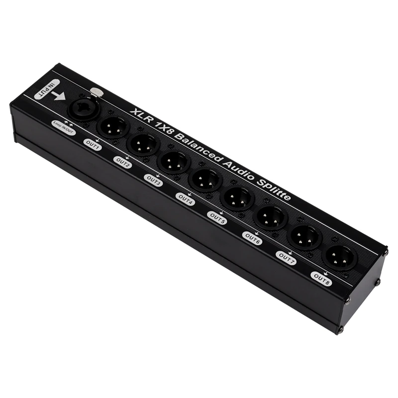 A82Z-XLR 1x8 Balanced Audio Splitter 1 in 8 Out 3 Pin XLR Audio Splitter Audio Signal Splitter Box One Loop Output Audio Box