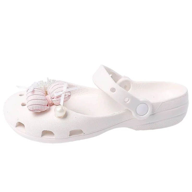 

2026 New Summer Women's Cute Bow & Pearl Decor Clogs Flat Closed Toe Sandals Sweet Fairy Casual Shoes