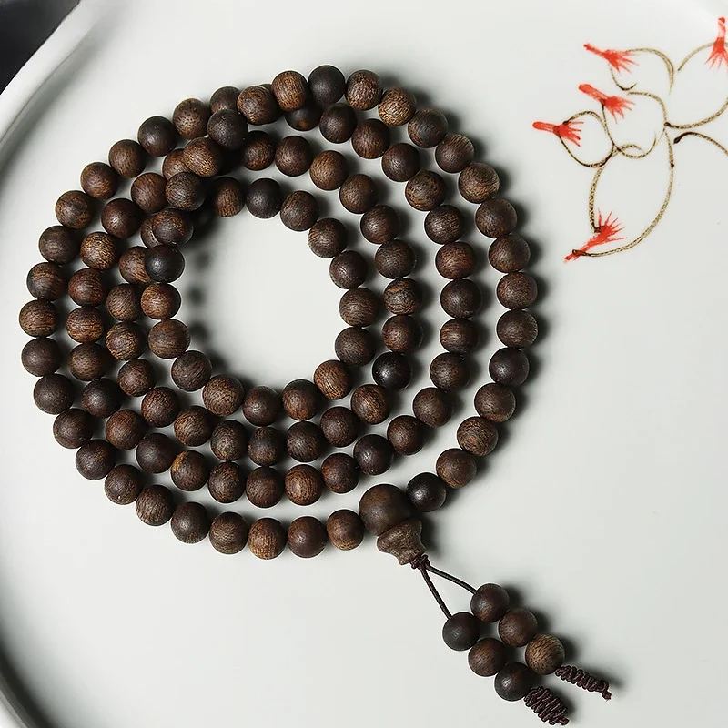 Vietnam Nha Zhuang White Chess Nan Bracelet Sugar Knot Older Material Made Prayer Beads Bracelet 108 Pieces Rosary Necklace