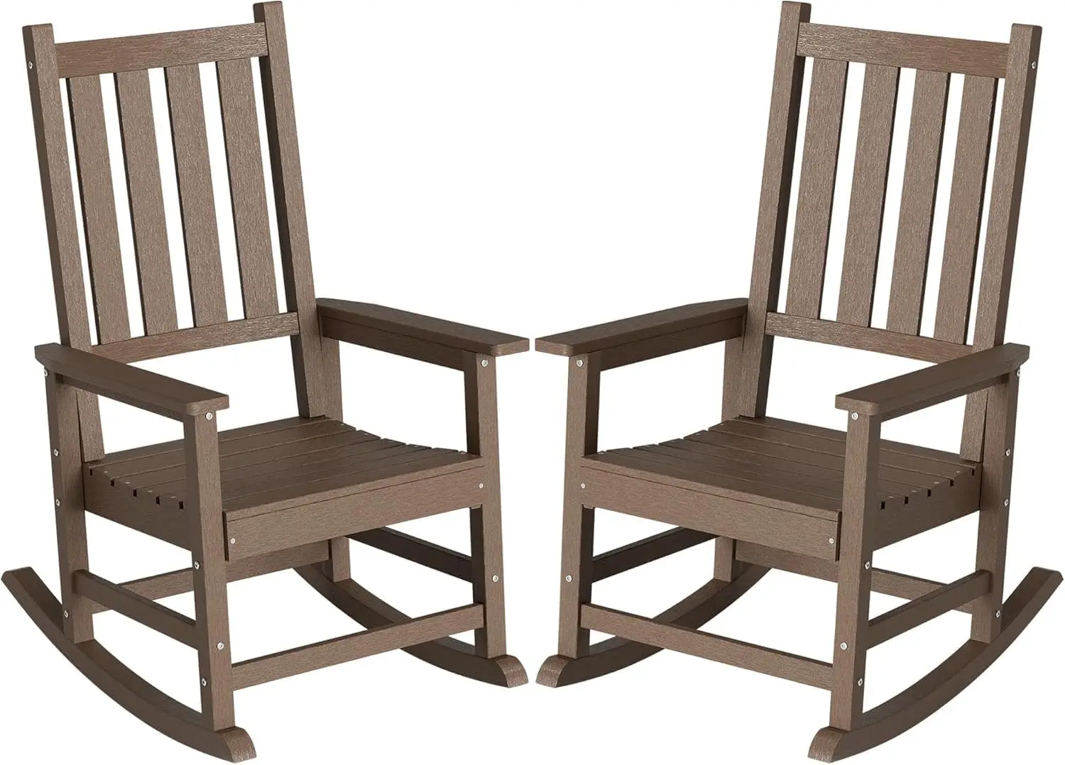 Outdoor Use, HDPE Material, Brown, Set of 2 Oversized Rocking Chairs with Widened Seats & High Backs