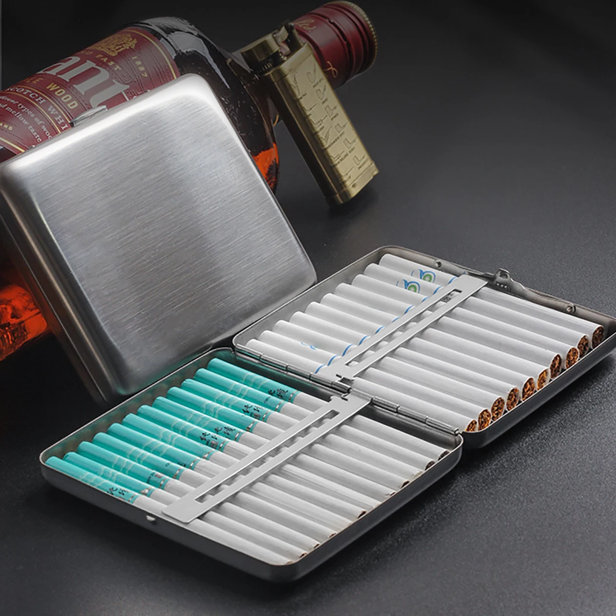 Custome LOGO Dual Purpose Cigarette Box Portable Metal Stainless Steel Cigarette Box Personalized Carving Name Creative Gift