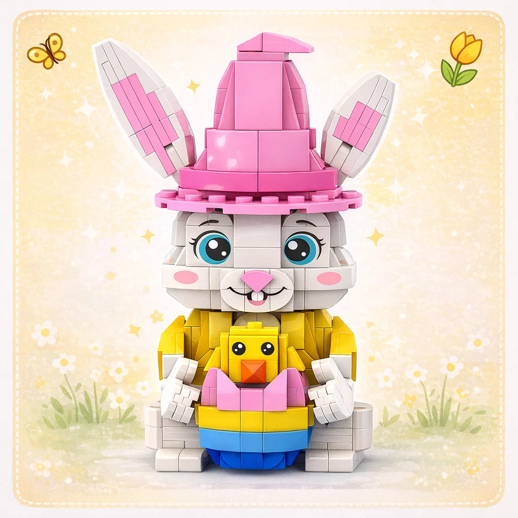 

MOC Easter Bunny Building Blocks Cute Rabbit with Egg Chick DIY Bricks Model Toy Kids Gift Spring Holiday Decoration