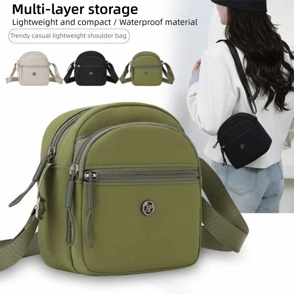 Casual Soft Nylon Cloth Women Shoulder Bag Lightweight Multi-layer Crossbody Bags Solid Color Makeup Bag Daily Use