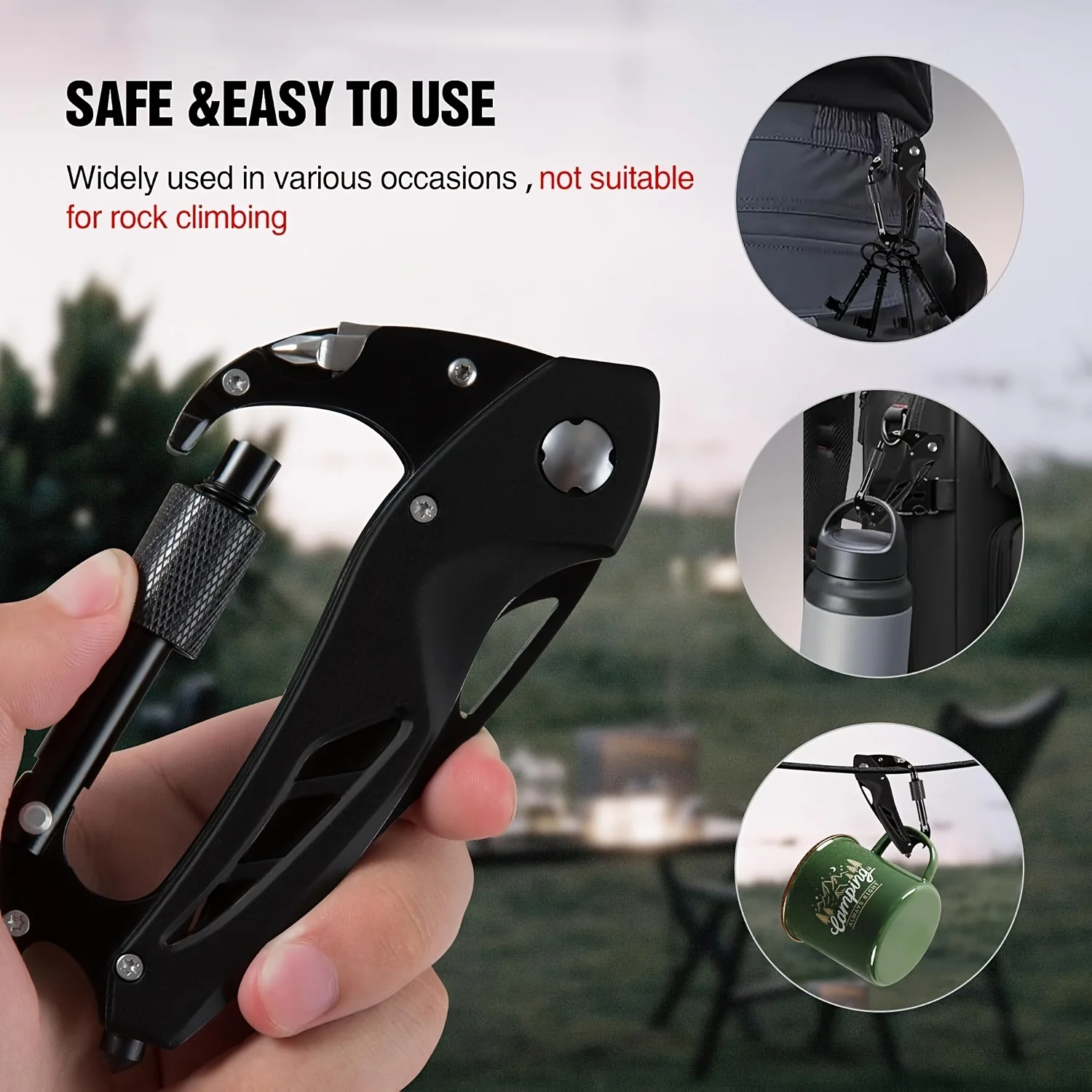 Multitool Carabiner with Pocket Knife, EDC Carabiners Keychain with Bottle Opener, Window Breaker Folding Knives