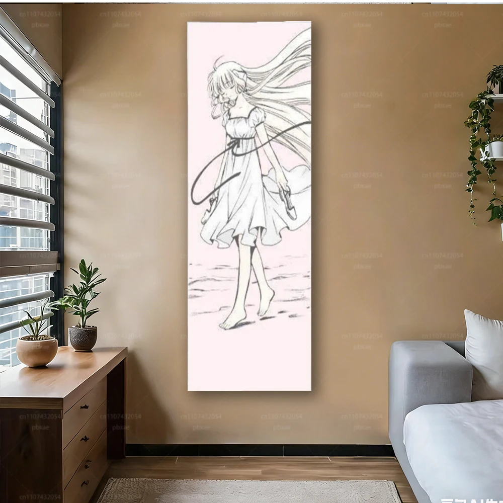 C-Chobits Anime Vertical Long Tapestry Kawaii Pink Wall Hanging Psychedelic Banner for Girls Dorm Room Decor