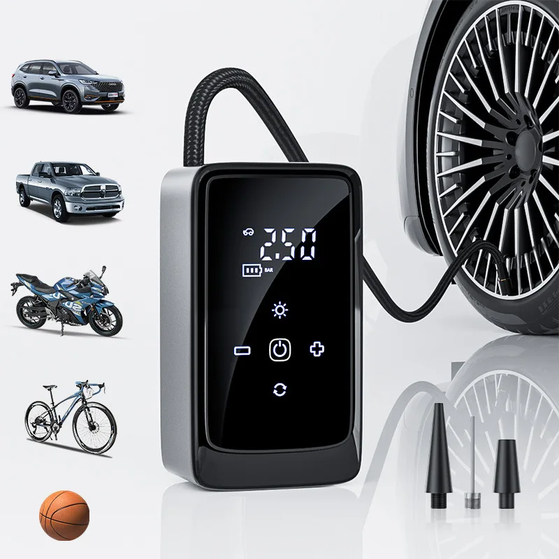 Portable Wireless Air Pump with Touch Screen Electric Tire Inflator for Car Bicycle Motorcycle - Mini Air Compressor
