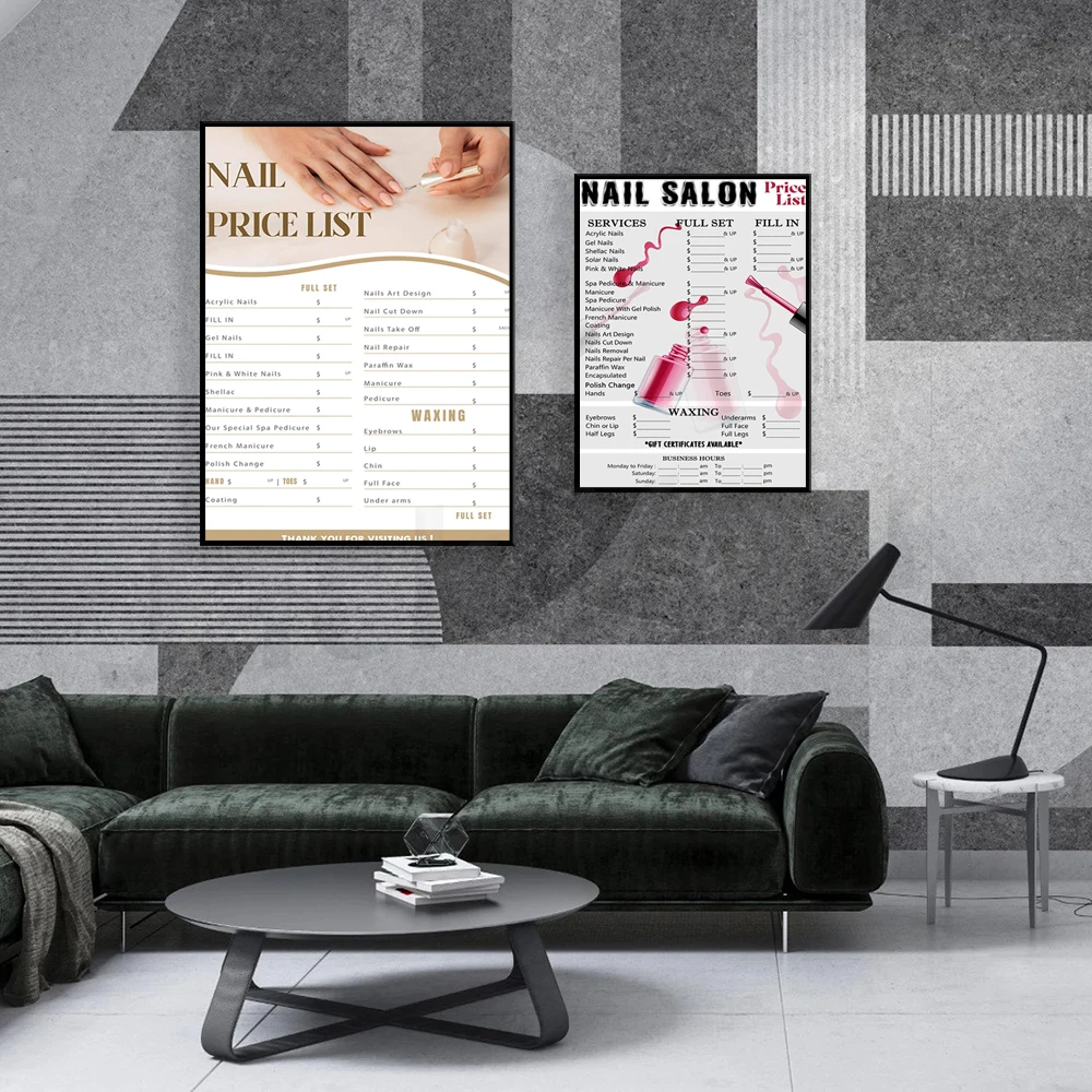 

Nail Salon Price List Wall Art Print for Salon Nail Beauty Salon Spa Room Decoration Unframed Poster