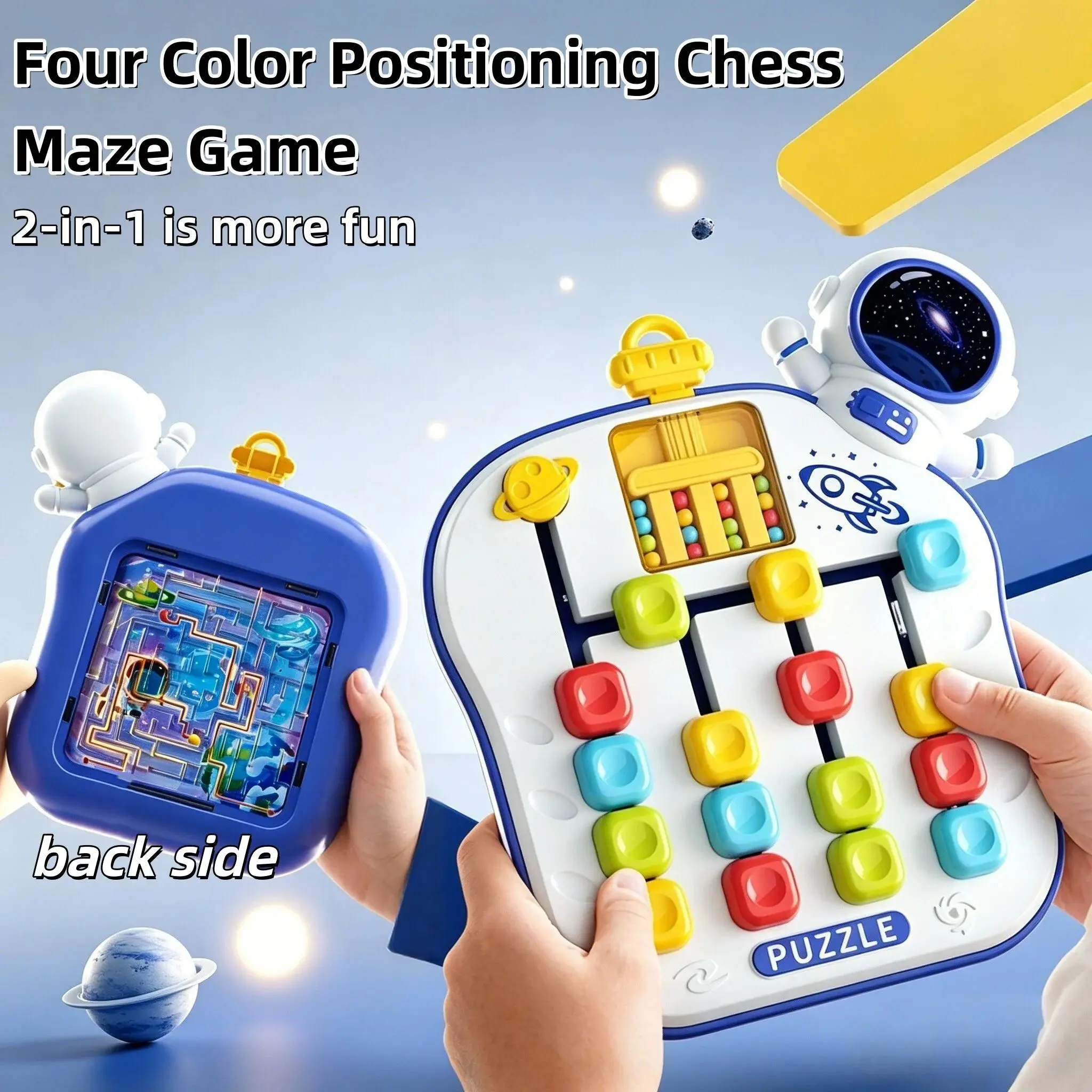 Astronaut Sliding Puzzle Board Toy - Double-Sided 4 Color Moving Chess Maze Challenge Cognitive Thinking Fun Interactive Game