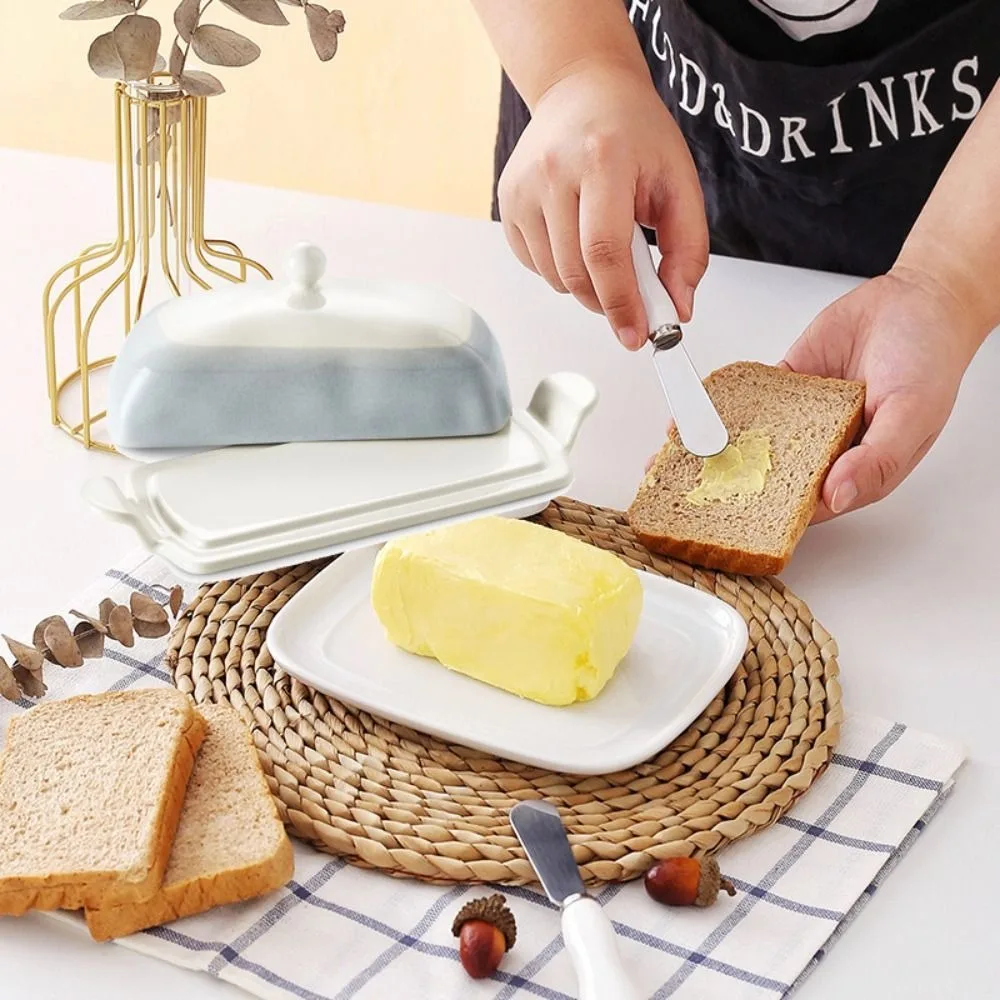 

Multi-Function Ceramic Butter Dish Reusable with Lid Butter Box Household Storage Tray Household