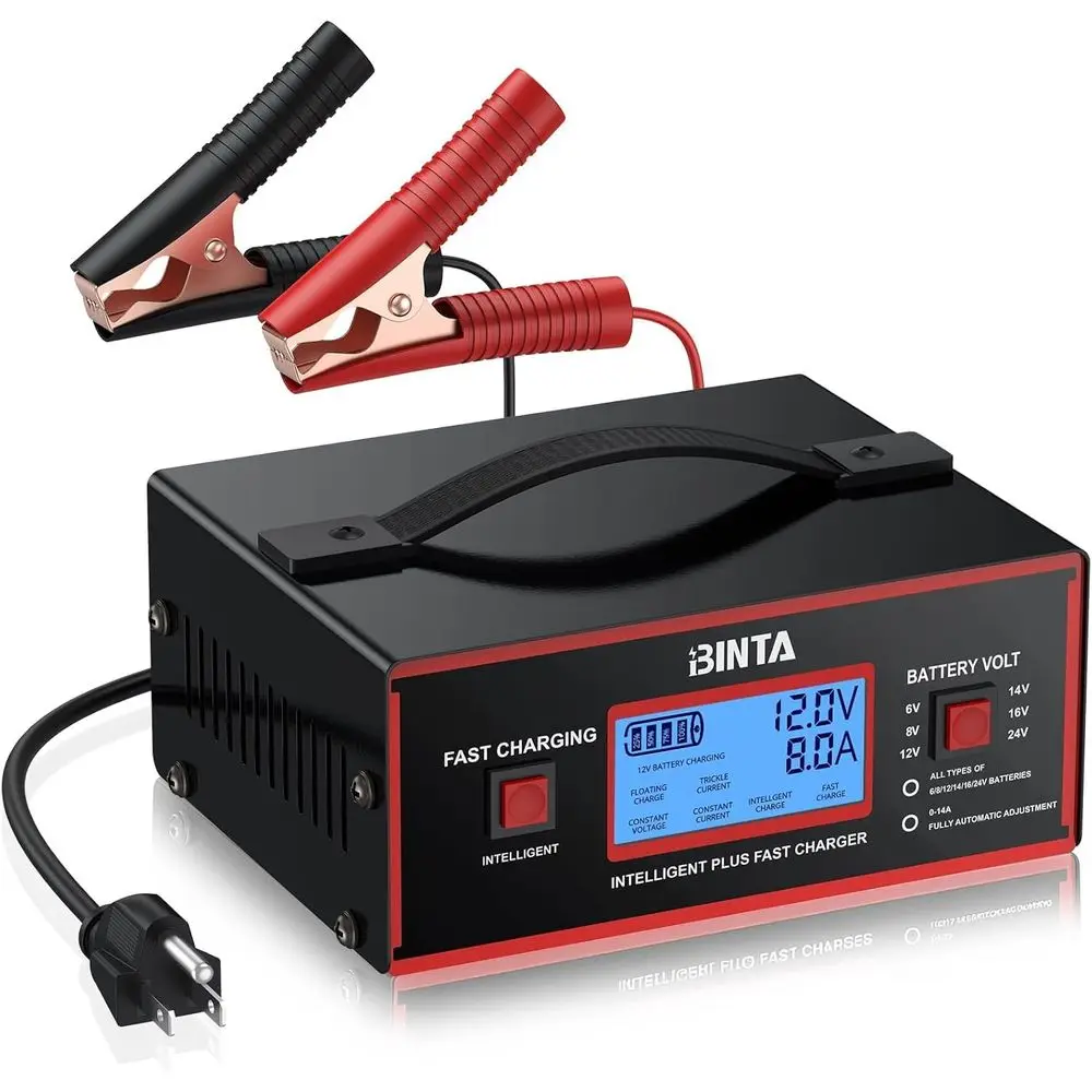 

6/8/12/14/16/24V Lead Acid Automatic Battery Maintainer, Smart Car Trickle 0-10A Automotive with Cable Clamps for Truck, SUV, Mo