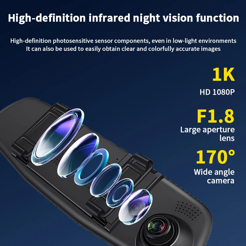 Car Dash Cam 4.5 Inch Mirror Screen 1080P Front & Optional Rear Camera Dual Channel DVR Recorder with Multi-language screen menu