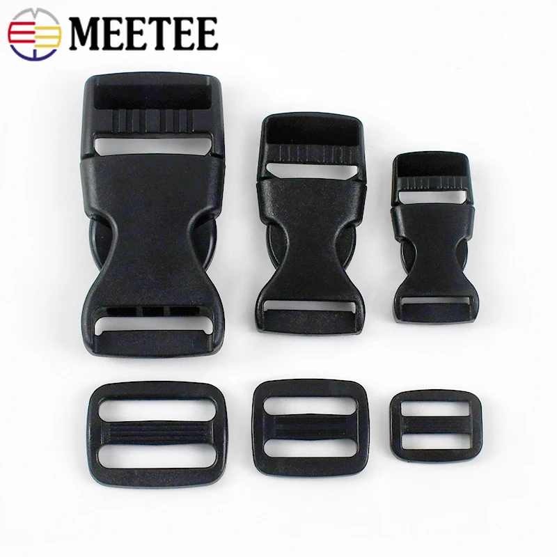 2/5/10Sets 15/20/25mm Plastic Release Buckle Tri-Glide Slider Combination Bag Strap Webbing Adjuster Hook DIY Sewing Accessories