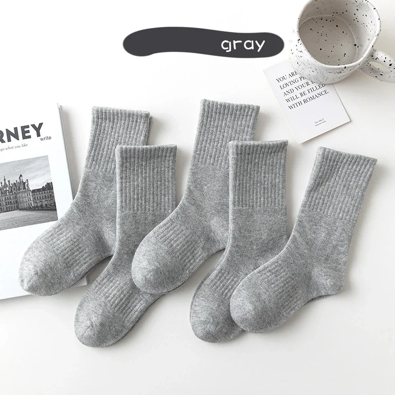 5 أزواج 100% القطن الأطفال جوارب أنبوبية طويلة الفتيات الفتيان طفل الخريف الشتاء الدافئة أبيض أسود طالب جوارب رياضية ل 1-12 سنة #3