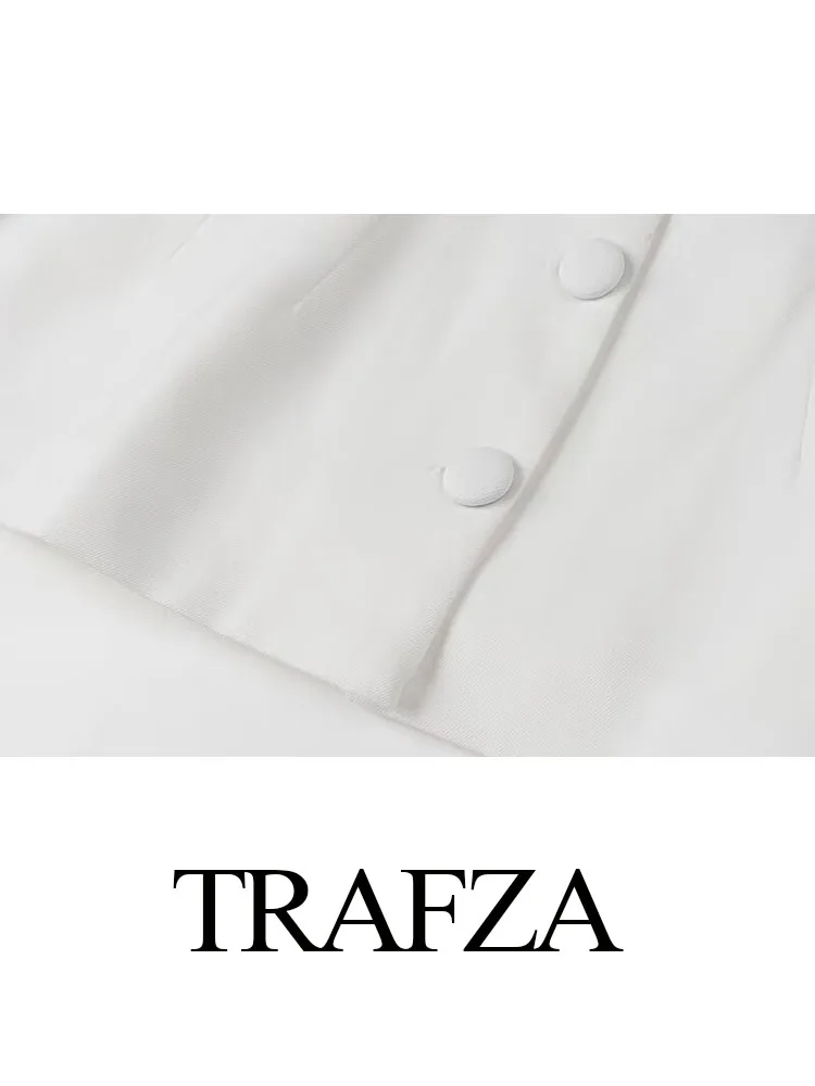 TRAFZA Women V-Neck Single Breasted Long Sleeves Blazer Coat+Fashion High Waist Side Pockets Design Wide Leg Pant 2-częściowy zestaw